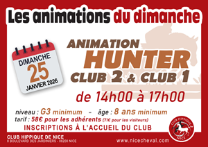 ANIMATIONS DU DIMANCHE : Animation HUNTER Club 2 et Club 1