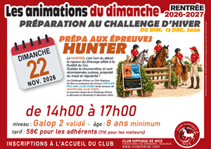 animation du dimanche 22 novembre : PREPARATION AUX EPREUVES HUNTER